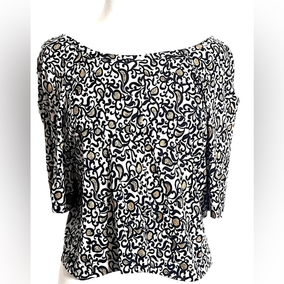 Marc Jacobs Short Sleeve Top Black & Tan Classy Top Paisley Sz Small - Picture 3 of 11